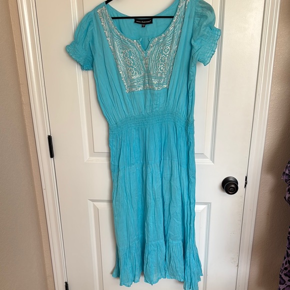 Blue Embroidered Women's Dress - Picture 1 of 7